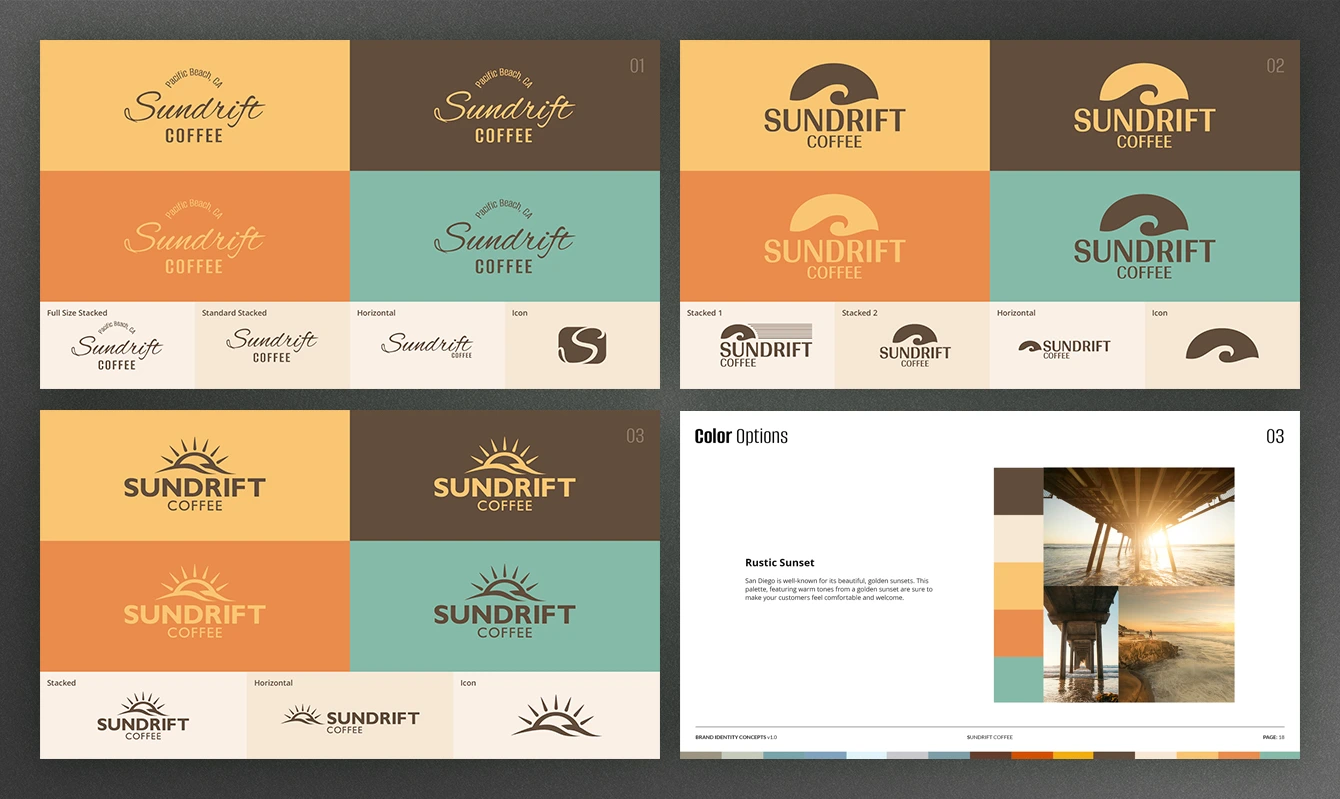 Small business branding design logo design options and final color palette
