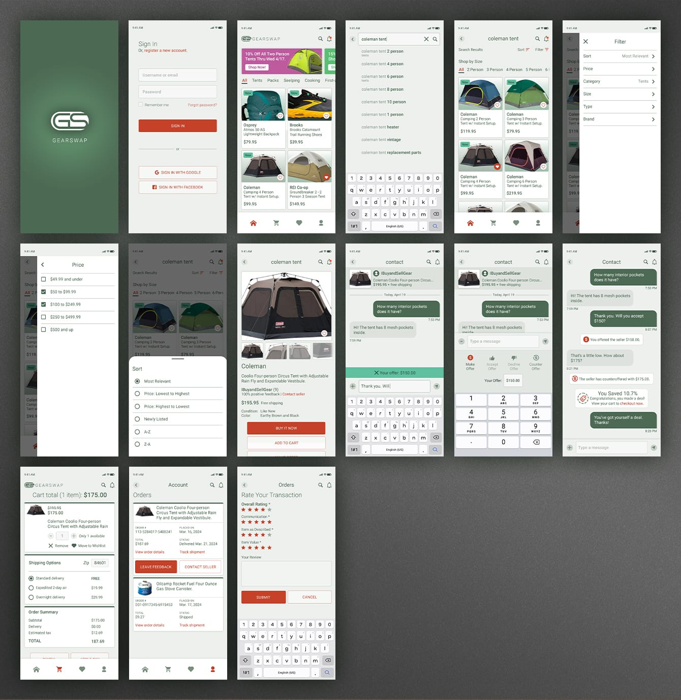 UX/UI design for mobile app with 9 high-fidelity layouts