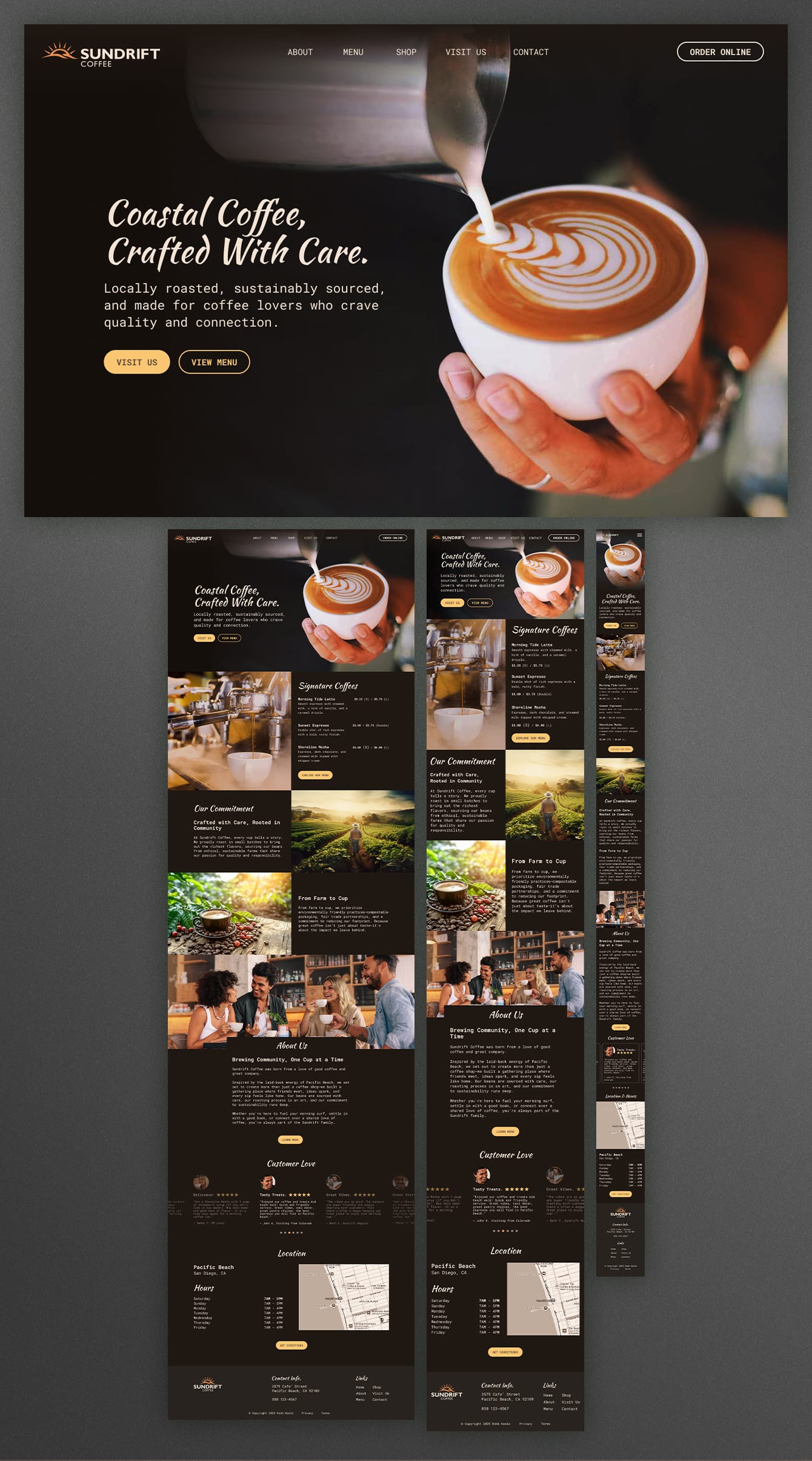 Small business branding and responsive website design home page mockups