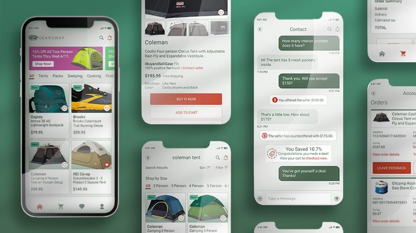 Screens showing mobile app user experience design or responsive web app design