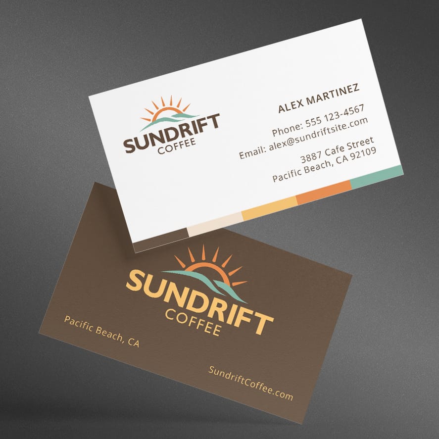 Small business branding design business cards, showing front and back