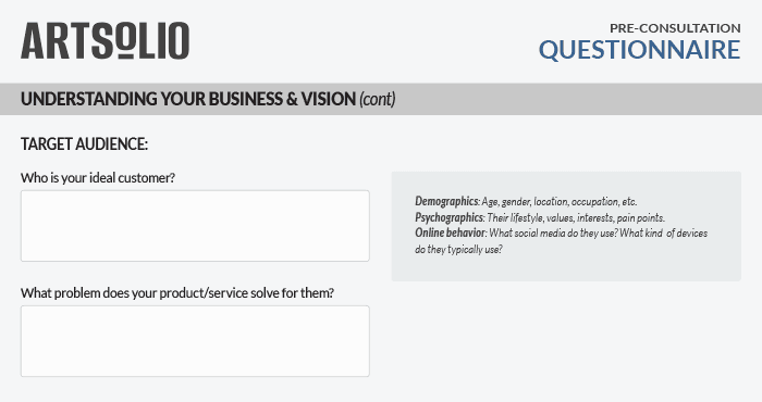 Web design consultation questions about small business target audience.