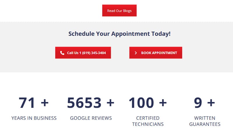ASI Heating & Air includes CTAs in multiple locations to improve website conversions