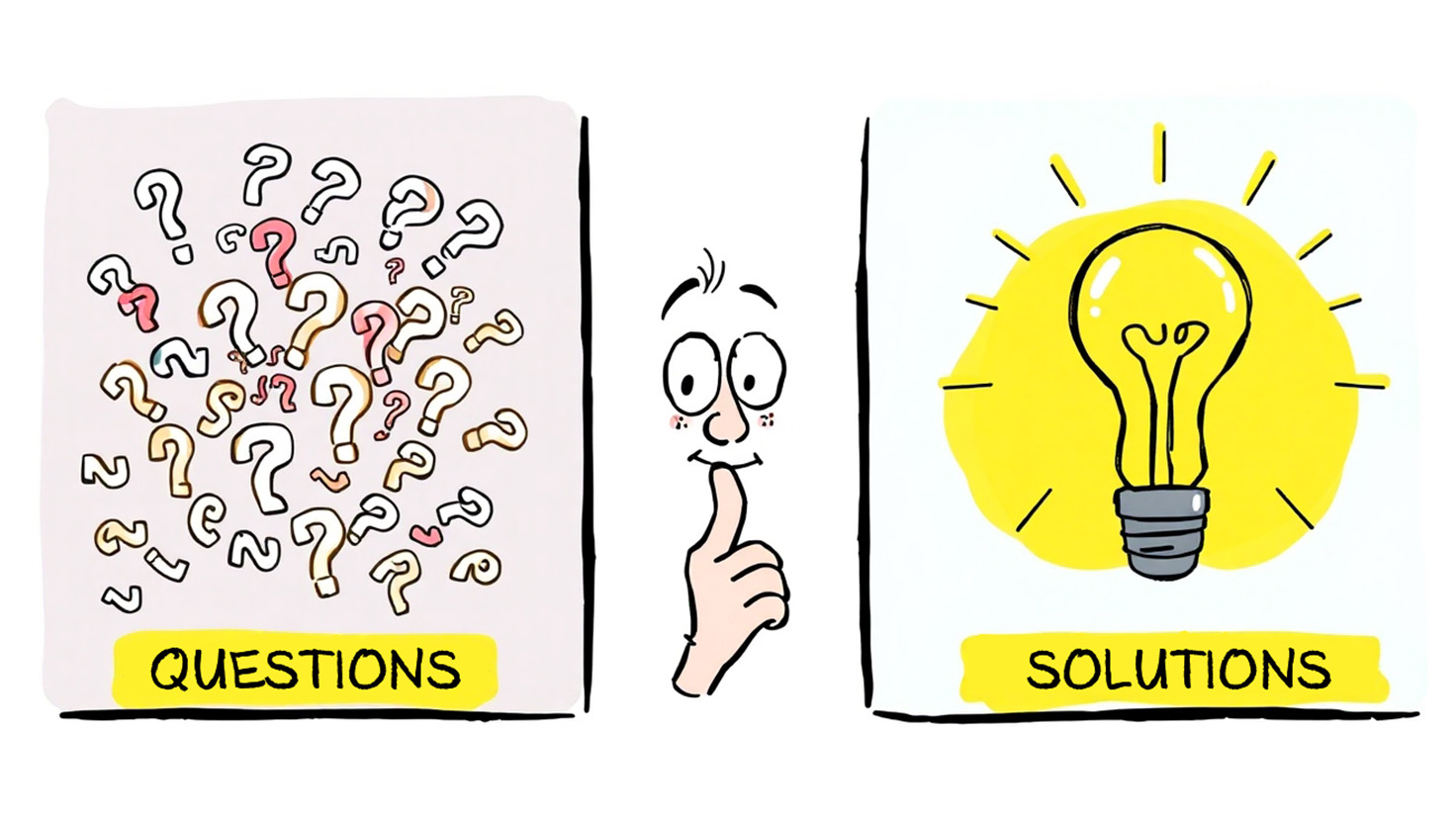 Questions to ask before hiring a web designer, questions and solutions graphic