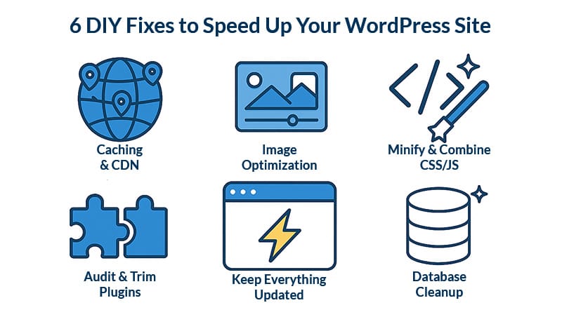 Six DIY fixes for a slow WordPress website infographic