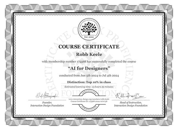 IxDF certificate: AI for Designers.
