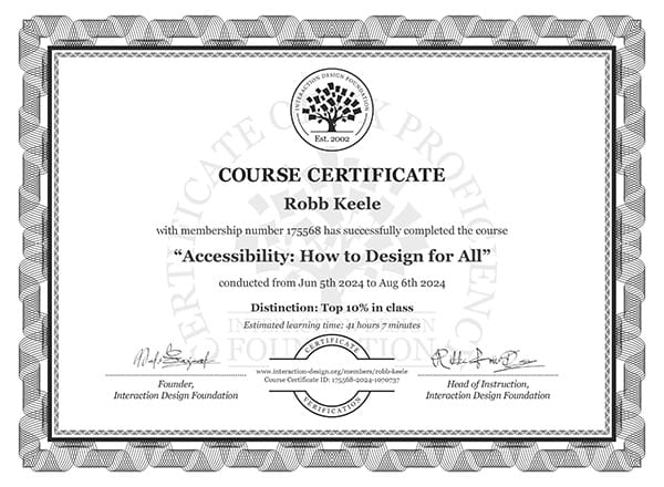 IxDF certificate: Accessibility - How to design for all.