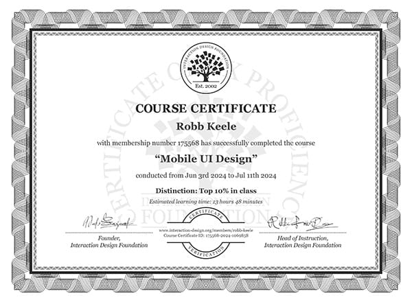 IxDF certificate: Mobile UI Design.