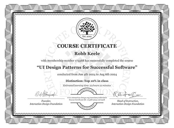 IxDF certificate: UI Design patterns for successful software.