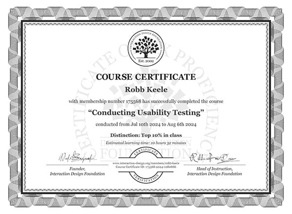 IxDF certificate: Conducting usability testing.