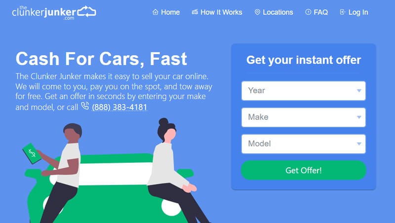 The Clunker Junker gets right to the point with simple, benefit-driven messaging and a simple form to get started.