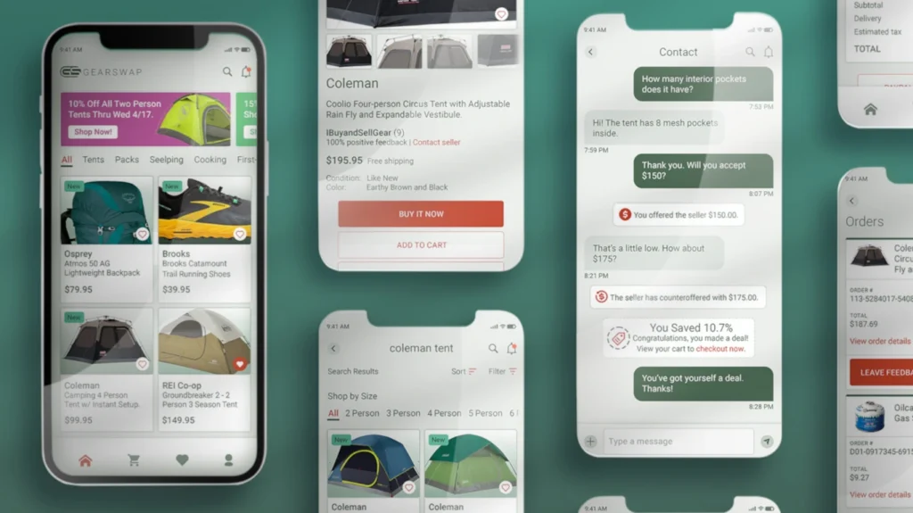 Ecommerce mobile app design screens.