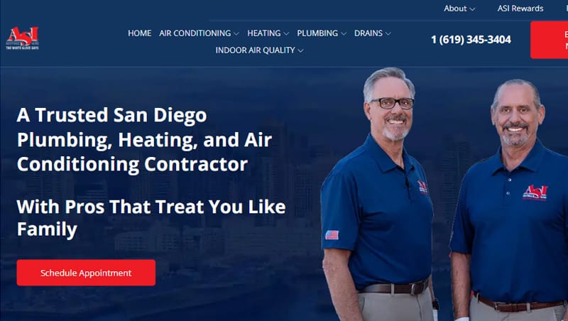 ASI Heating & Air's CTA button simply says Schedule Appointment.
