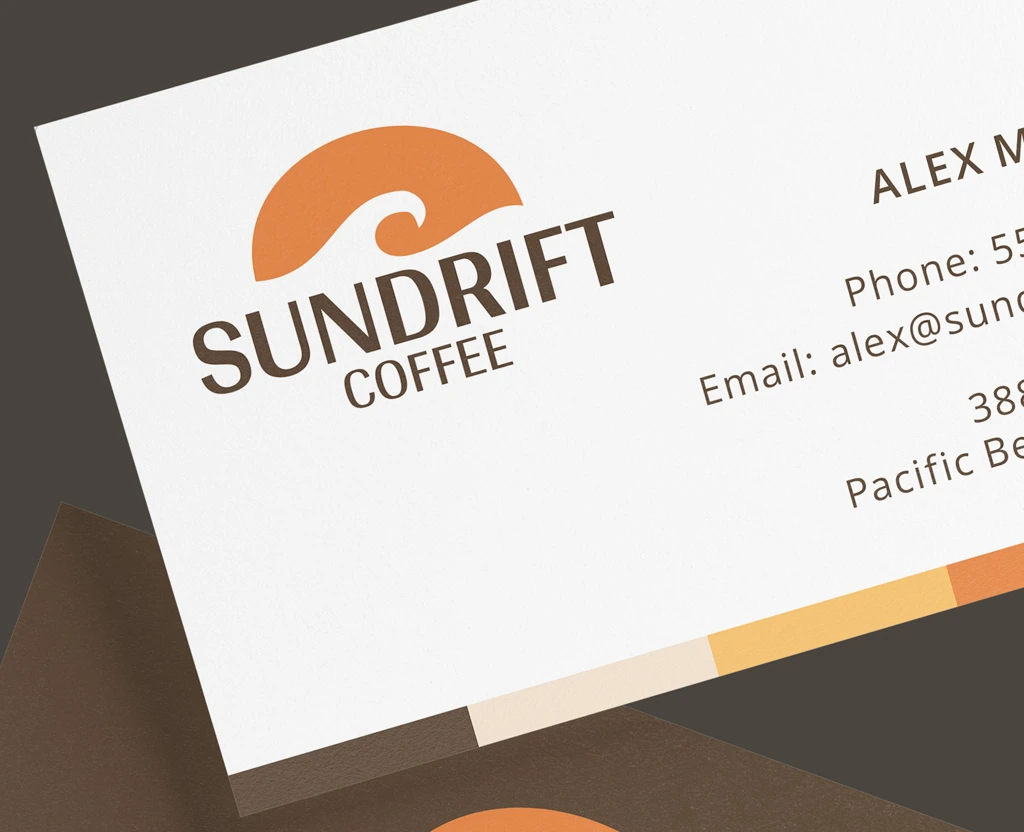 Business card and logo brand identity design for Sundrift Coffee.