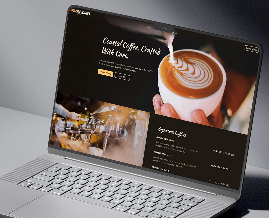 WordPress website homepage design for a coffee shop.
