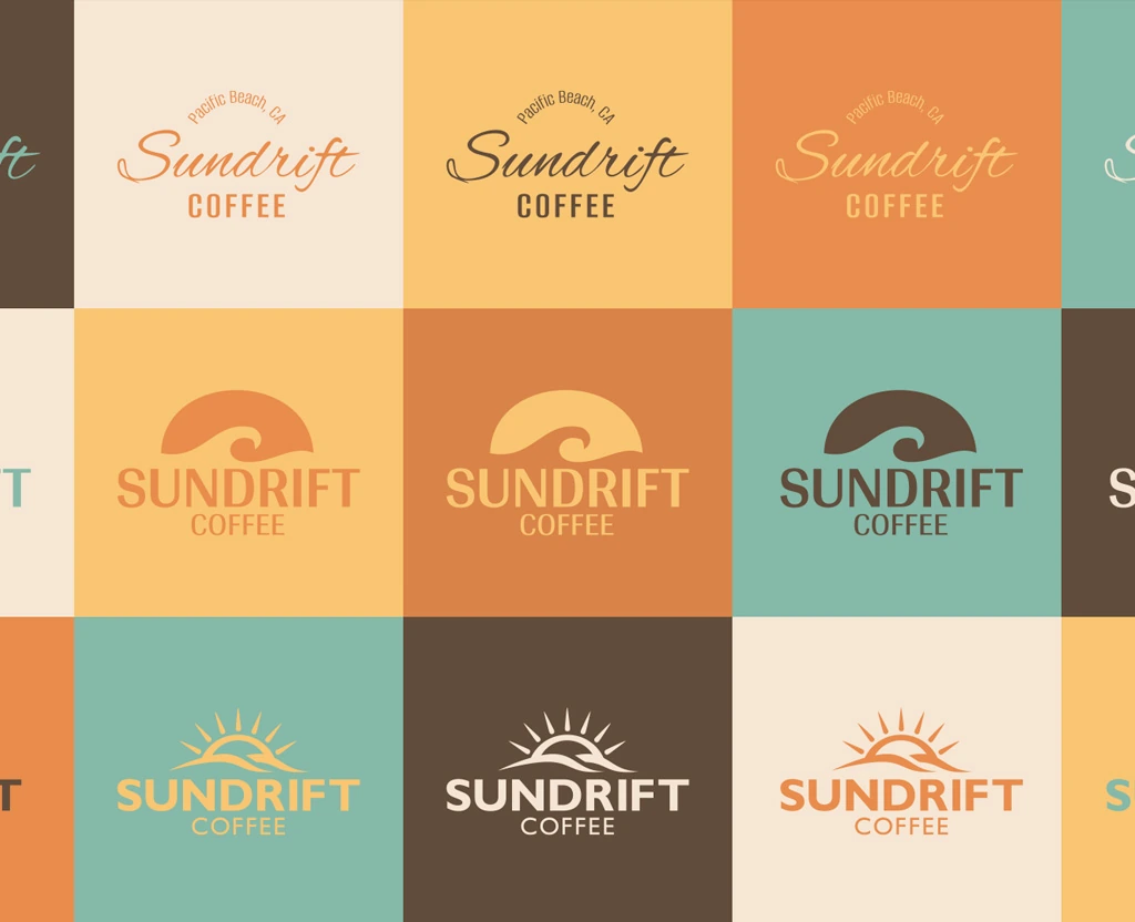 Logo and color palette options for Sundrift Coffee.