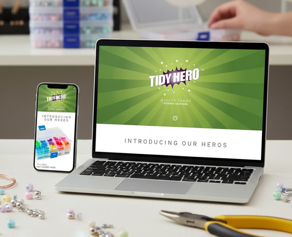 Responsive website design for Tidy Hero shown on laptop and phone.